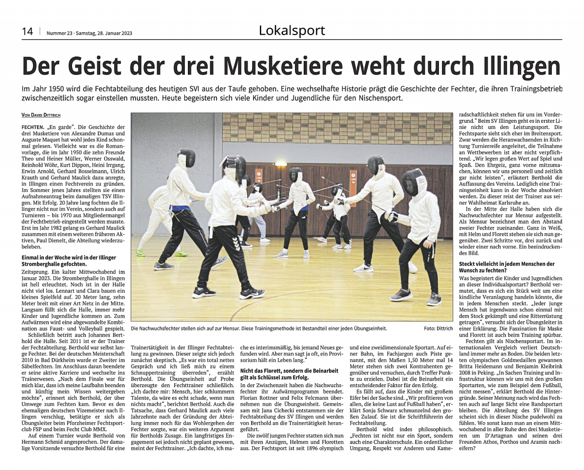 Artikel in der Vaihinger Kreiszeitung, 28.01.23